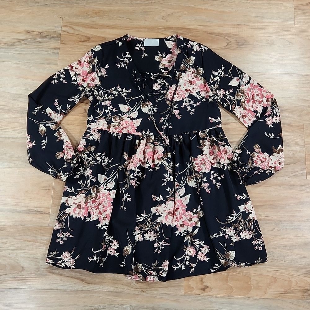 ☔️💜Embrace Navy Floral Print Baby Doll Dress Small